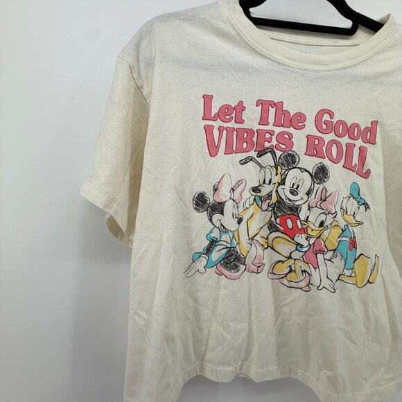 Girl’s Disney Mickey Mouse Let The Good Vibes Roll Crop T-Shirt Size Medium - Picture 4 of 8
